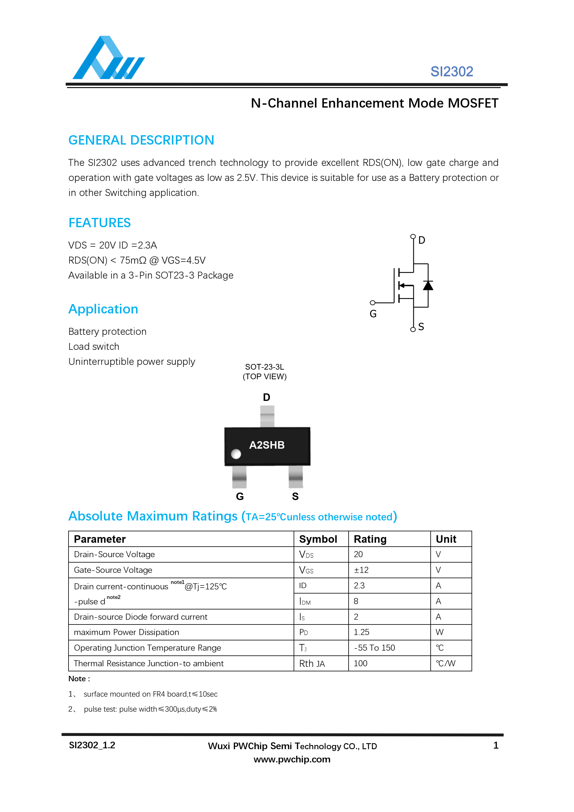SI2302 - MOSFET - 无锡市平芯微半导体科技有限公司