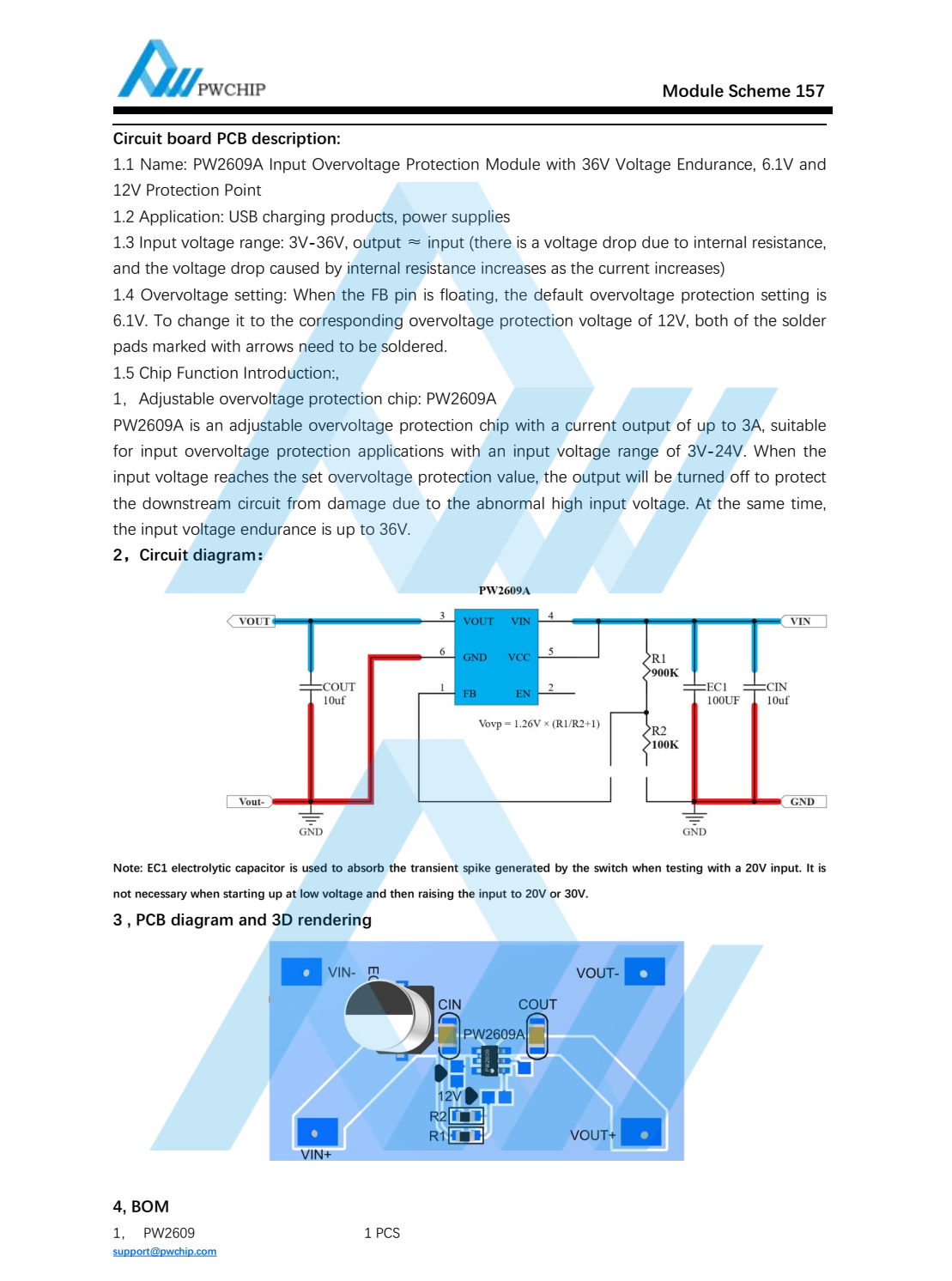 PW2609A Input Overvoltage Protection Module with 36V Voltage Endurance