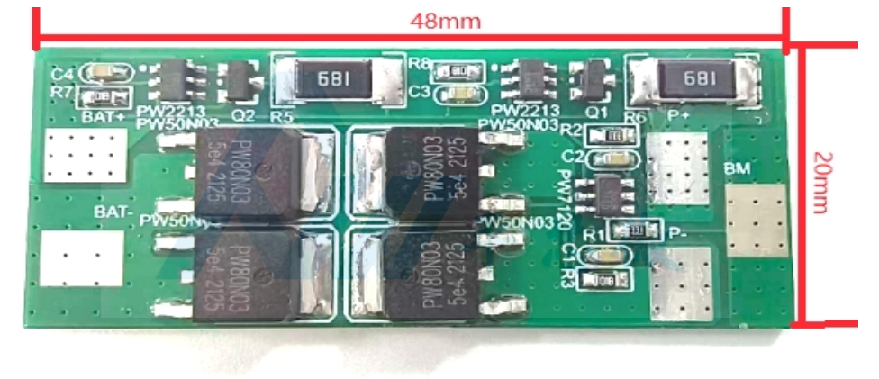 PW7120+PW80N03*4两串锂电池充放电保护板方案，持续15A，过流保护30A