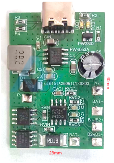 PW7126 three-cell Li-ion battery charge/discharge protection circuit + 5V 2A boost to 12.6V charging circuit PW4053A-N