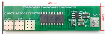 PW7120 + PW8205A8TS×2 2-Cell Li-ion Battery Charge-Discharge Protection Board Solution, Continuous 3A, Overcurrent Protection 9A